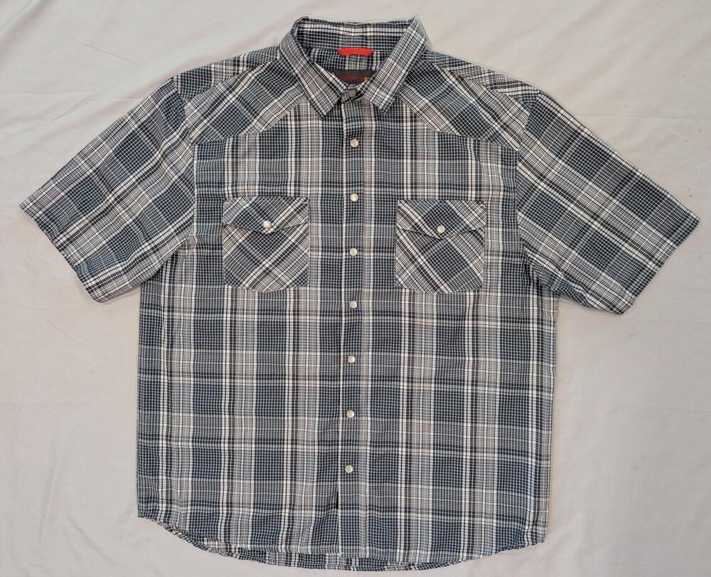 Americaware Shirt Mens 2XL Blue Plaid Short Sleeve Western Pearl Snap Pockets
